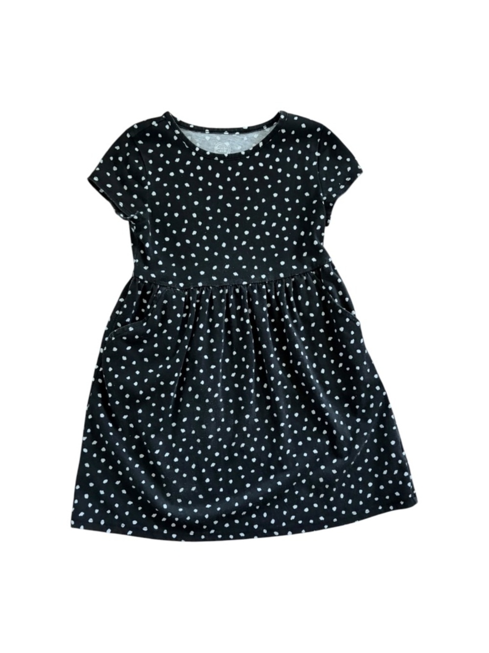 Wonder Nation Girls 6-6X Black White Dot Pockets Dress